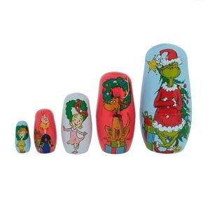 New Christmas Grinch 5 Piece Nesting Doll Set, Grinch and His Whoville Friends
